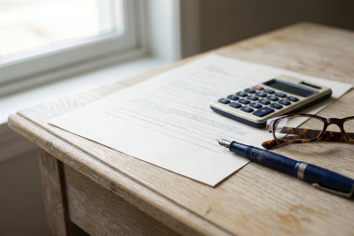 Printed Australian renovation quote with itemised line items beside a calculator and pen on a desk