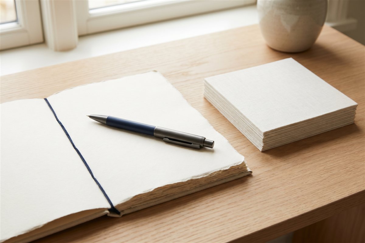 A building contract document with a pen resting on it on a timber desk