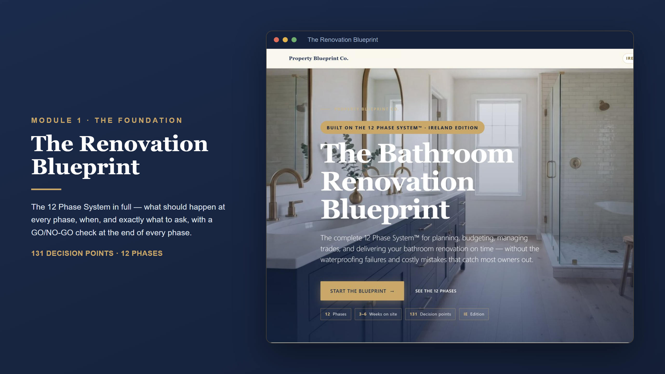 Irish bathroom renovation planning — The Renovation Blueprint (Module 1): the 12 Phase System with 131 decision points