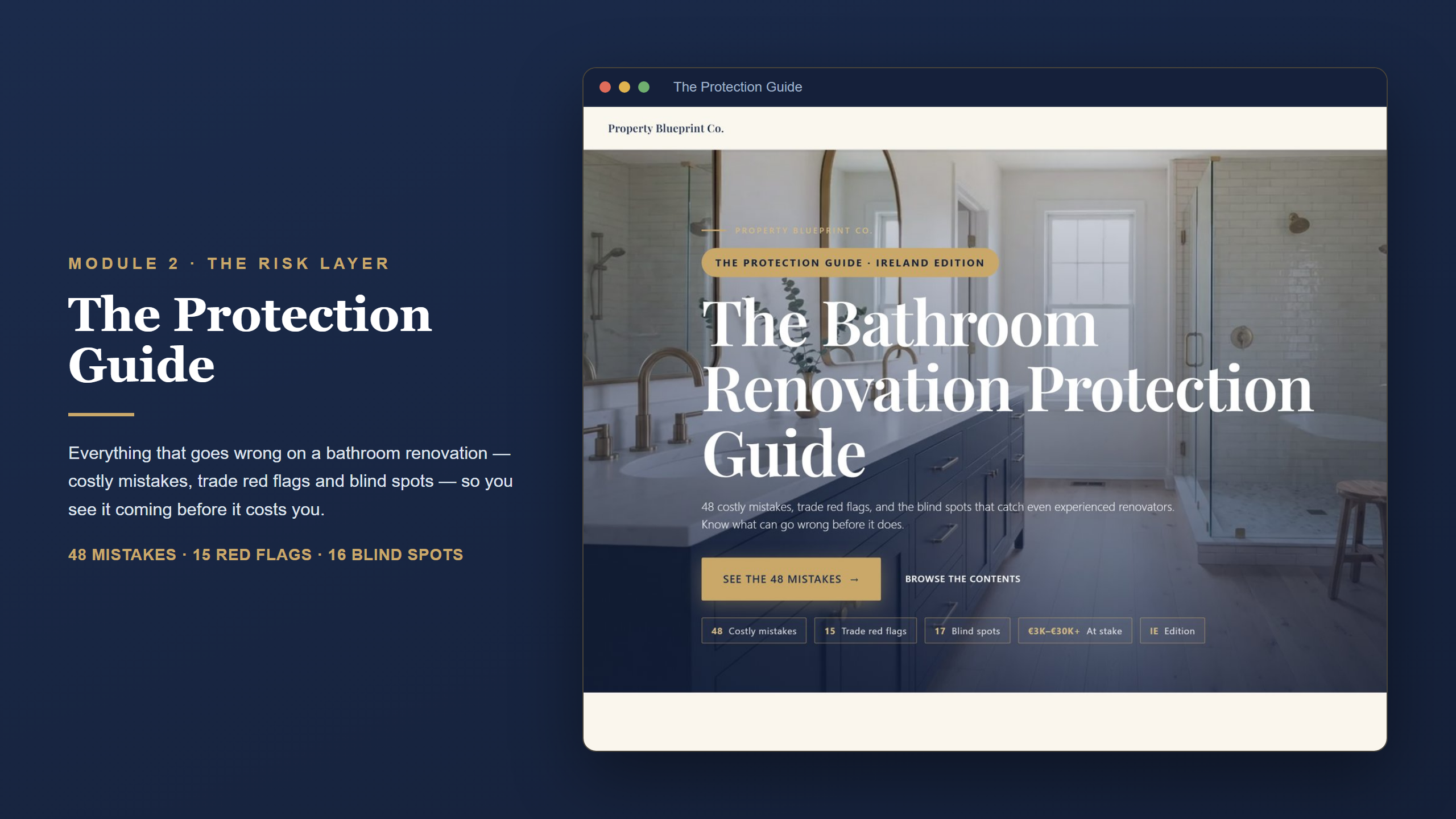 Irish bathroom renovation planning — The Protection Guide (Module 2): 48 costly mistakes, 15 trade red flags and blind spots