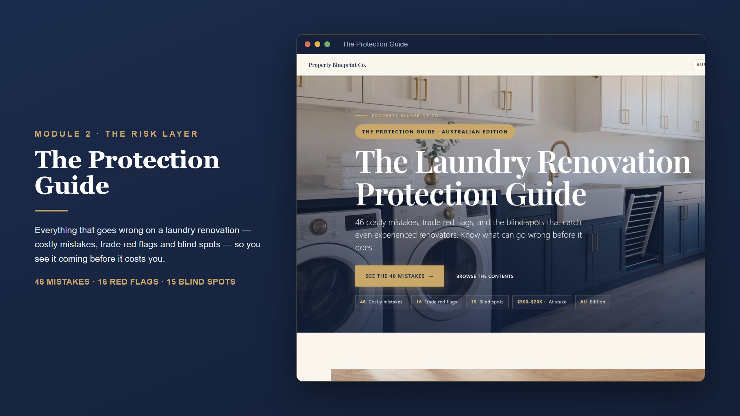 Australian laundry renovation planning — The Protection Guide (Module 2): 46 costly mistakes, 16 trade red flags and blind spots