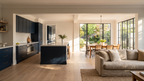 Beautifully renovated Australian open-plan home with navy cabinetry and brass finishes — the result the Full Home Renovation Blueprint helps you plan