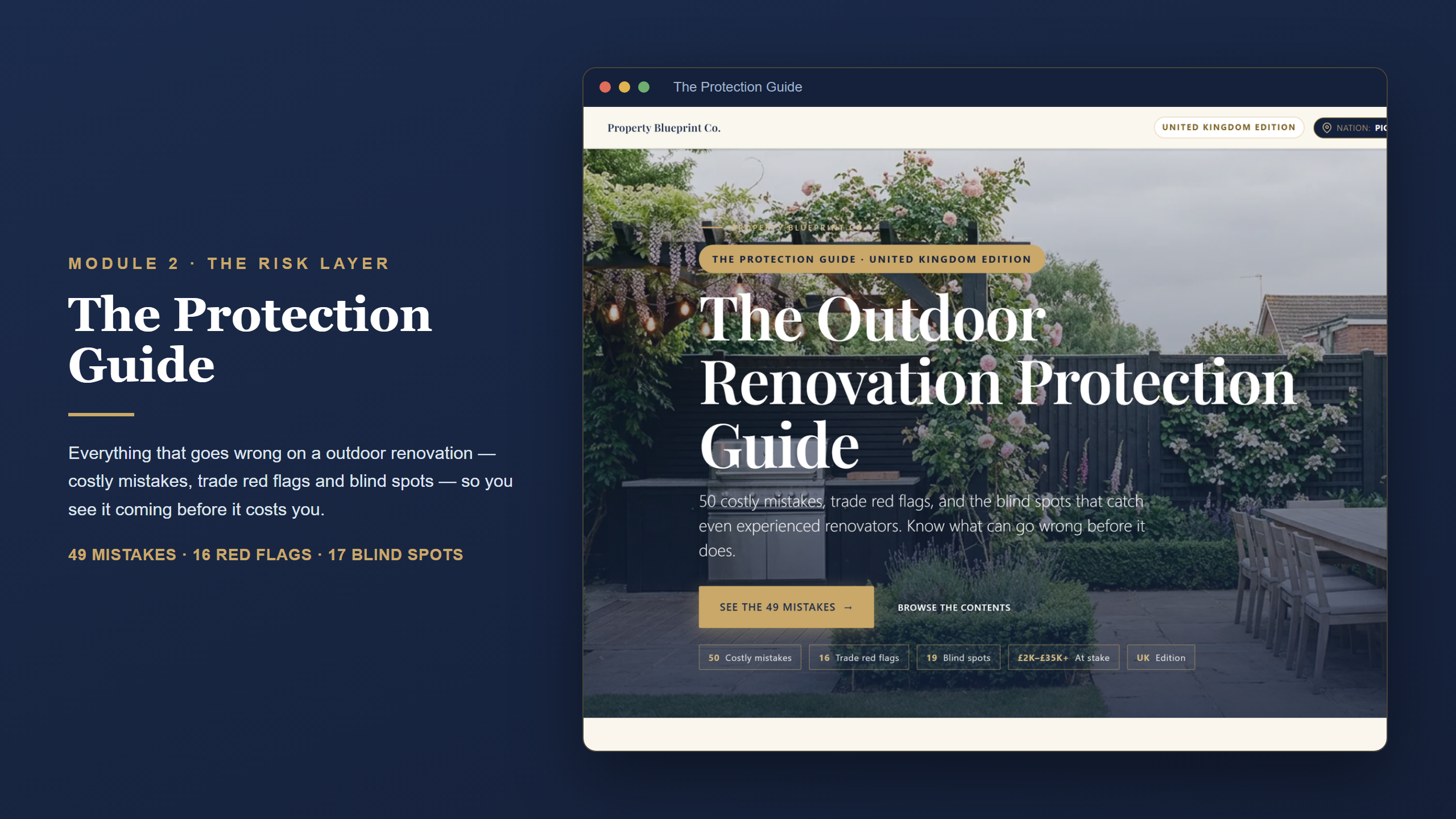UK outdoor renovation planning — The Protection Guide (Module 2): 49 costly mistakes, 16 trade red flags and blind spots