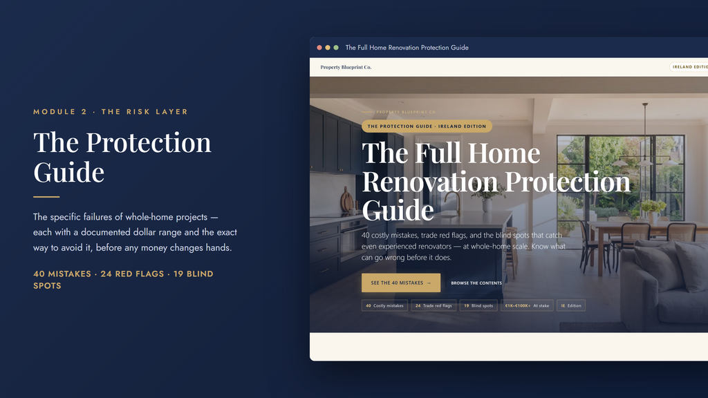 Whole-home renovation planning — The Protection Guide (Module 2): 40 costly mistakes, 24 trade red flags and 19 blind spots