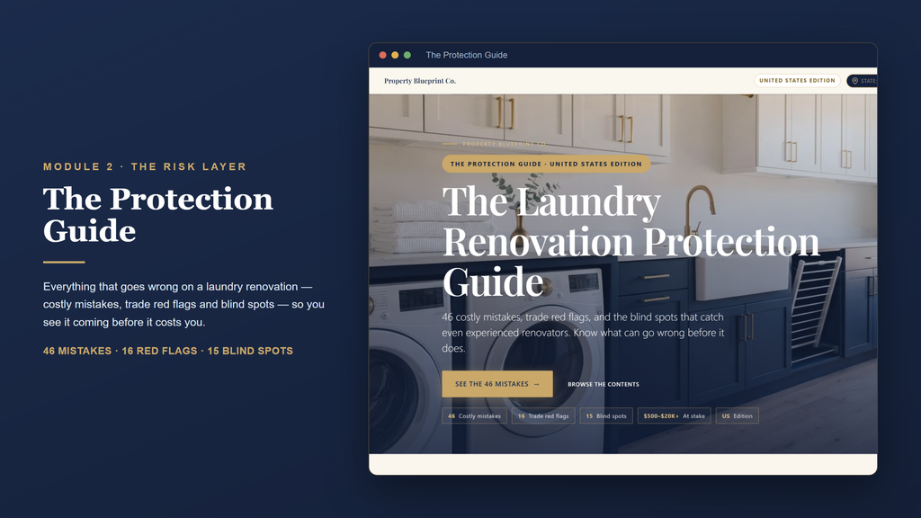 US laundry renovation planning — The Protection Guide (Module 2): 46 costly mistakes, 16 trade red flags and blind spots