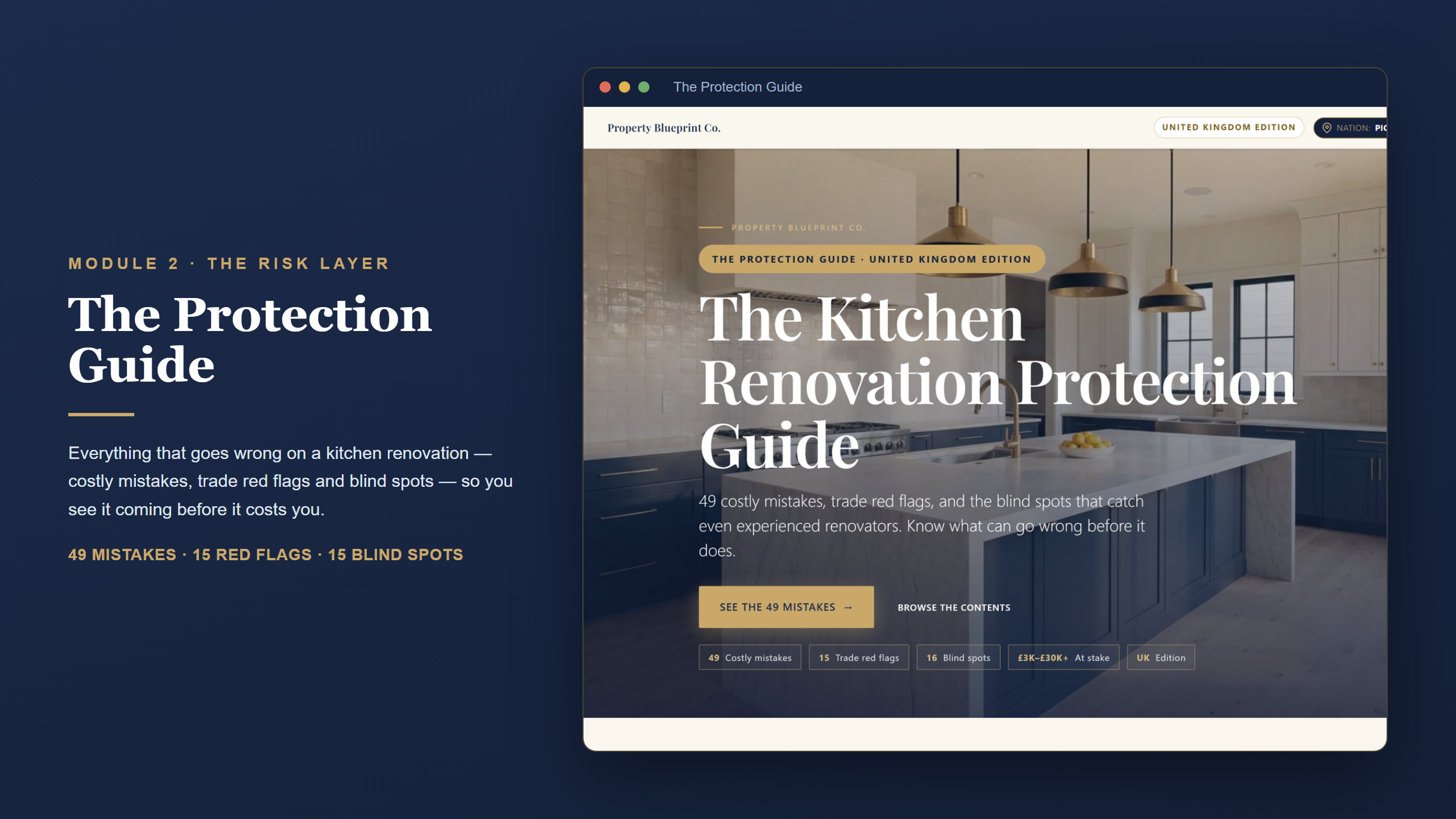 UK kitchen renovation planning — The Protection Guide (Module 2): 49 costly mistakes, 15 trade red flags and blind spots