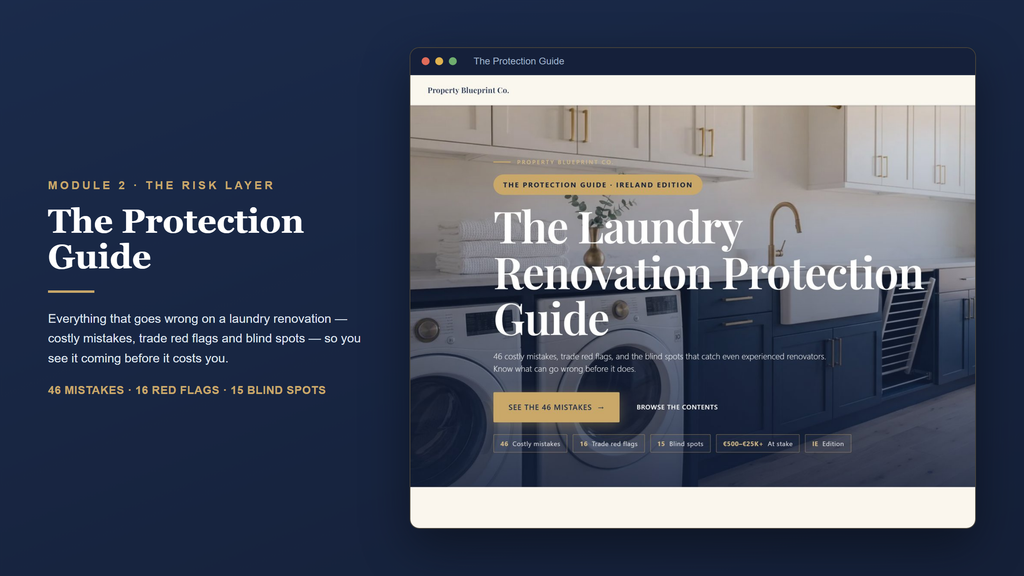 Irish laundry renovation planning — The Protection Guide (Module 2): 46 costly mistakes, 16 trade red flags and blind spots