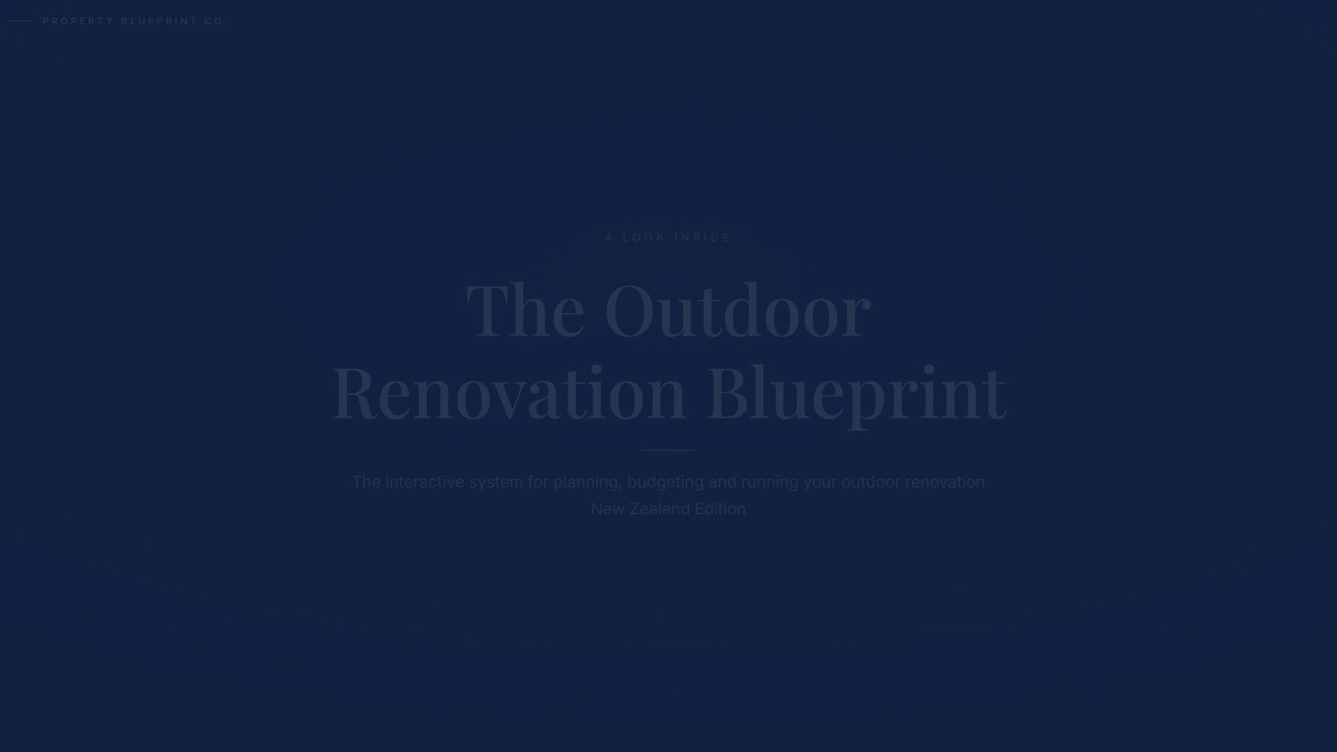 See how the Outdoor Renovation Blueprint works — interactive demo of the four modules and included cost calculator, New Zealand Edition.