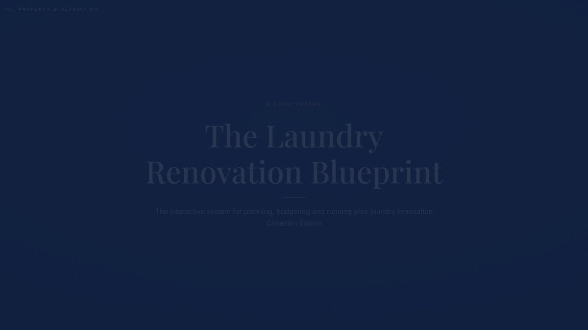 See how the Laundry Renovation Blueprint works — interactive demo of the four modules and included cost calculator, Canadian Edition.