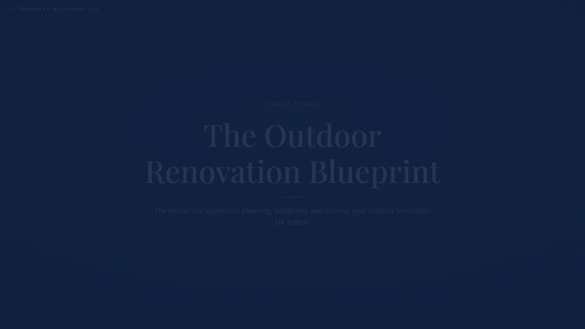 See how the Outdoor Renovation Blueprint works — interactive demo of the four modules and included cost calculator, UK Edition.